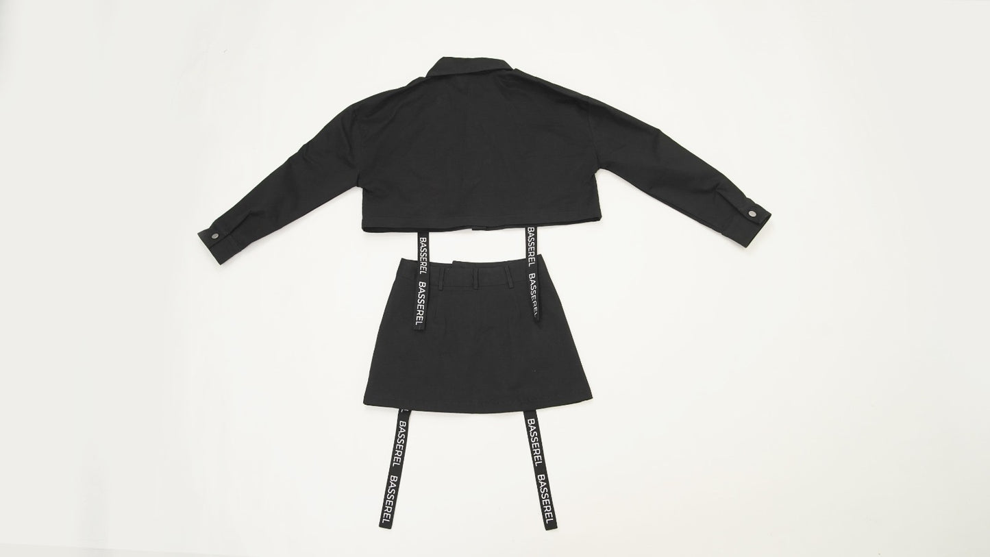 belt detail black cargo skirt