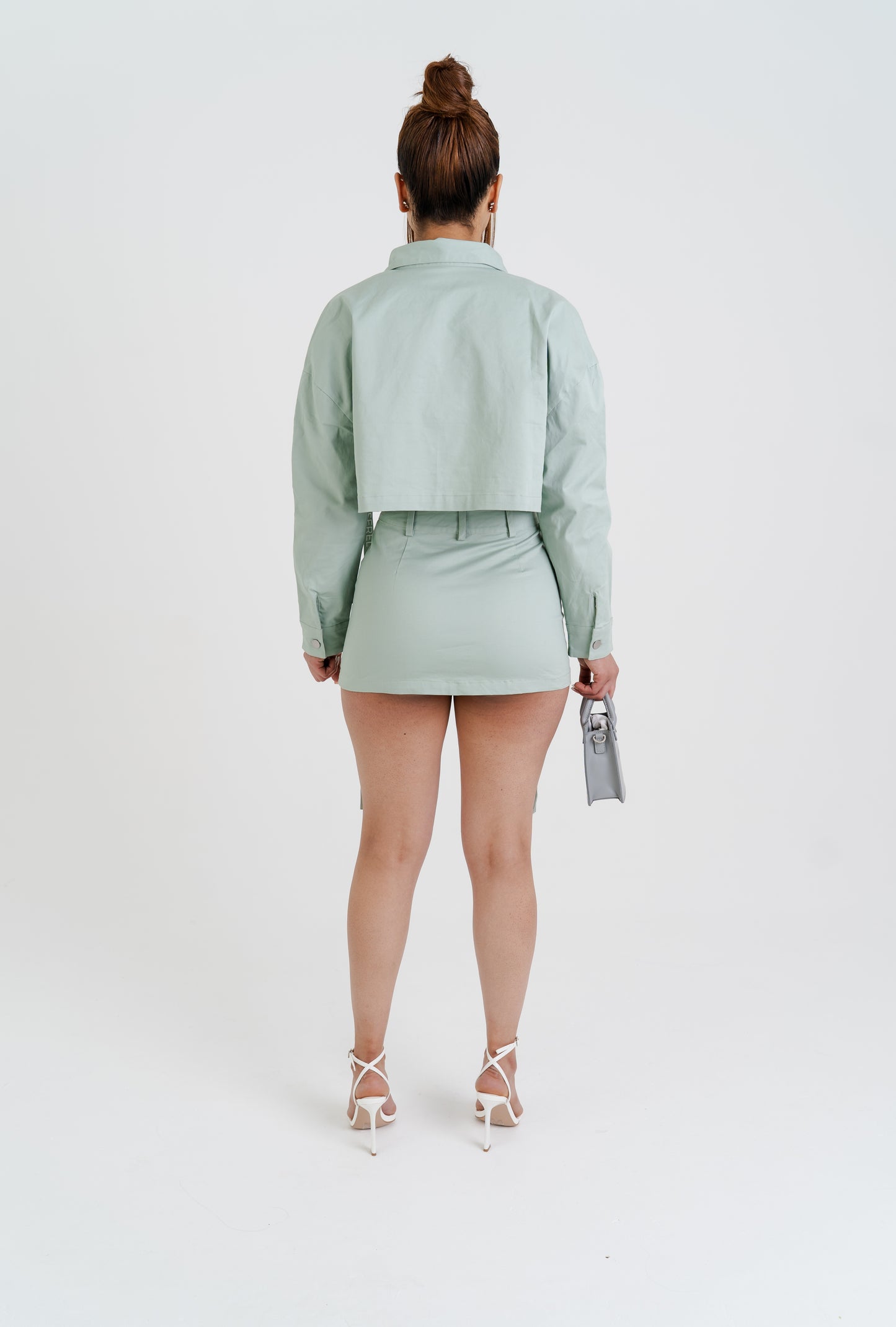 Green cropped cargo jacket