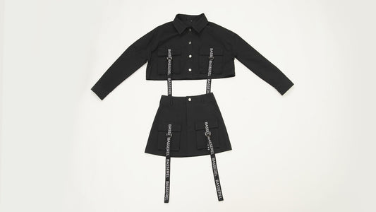 belt detail black cargo skirt